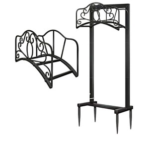 Garden Hose Rack Black Iron Vertical Storage <b>Stand</b> Floor Mount Water <b>Pipe</b> Holder For Outdoor Use - Product Image 5