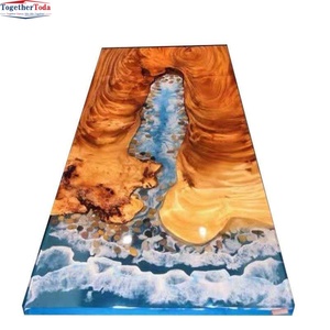 Mesa de Comedor Rectangular de Madera Maciza con Borde Natural y Resina, Diseño de Grano Natural con Incrustaciones de Resina Negra, Patas en V de Metal Resistente - Product Image 2