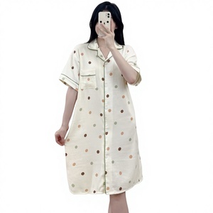 YCH 翻领开衫夏季睡裙女式睡衣卡通印花家居服新款甜美可爱 - Product Image 1