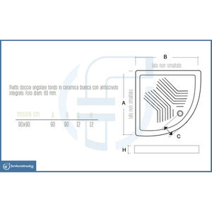 Receveur de douche d'angle moderne 90x90x12cm en céramique, design carré en fibre de verre pour salles de bain, douches et hôtels - Product Image 1