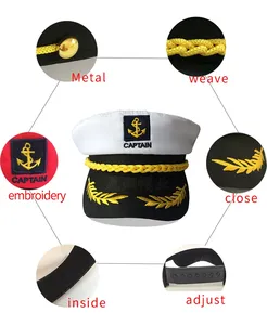 Gorras de Béisbol Ajustables Blancas de Marinero para Disfraces de Fiesta Temática Náutica - Product Image 3