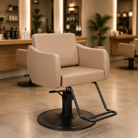 Fauteuil de salon de coiffure de luxe beige, fauteuil de coiffure hydraulique à hauteur réglable, fauteuil de coiffage rotatif à 360 degrés pour salon de barbier