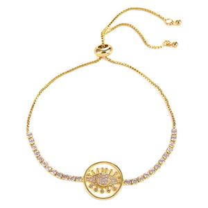 Evil Eye <b>Bracelet</b> Gold And White <b>Copper</b> Plated Zircon Adjustable Clasp Women Jewelry Geometric Chain Summer 2024 - Product Image 5
