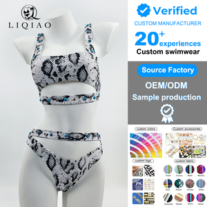 ชุดบิกินี่แบบ Bandeau ลายงู ตัดสูง แต่งลูกปัด <span class=keywords><strong>สี</strong></span>ตามสั่ง ผลิตแบบ OEM/ODM ชุดว่ายน้ำสำหรับผู้หญิง แบรนด์แฟชั่นที่ยั่งยืน - Product Image 1