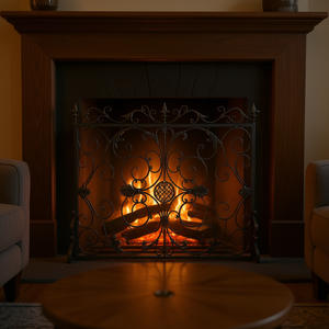 Écran de cheminée en métal rectangulaire classique, thermolaqué, pour foyer à bois - Product Image 2