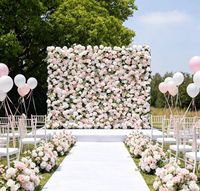 Toile de fond de mariage 8 pieds, décoration de scène, mur de fleurs artificielles en soie rose 5D réaliste fait main, panneaux personnalisés, respectueux de l'environnement