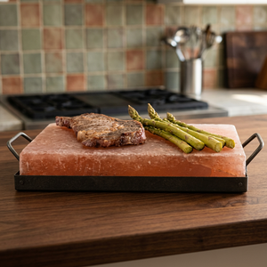 Premium Quality Refined Himalayan <b>Pink</b> Salt Cooking Slab Stainless Steel Holder Customizable Size for Kitchen Home Decoration - Product Image 1