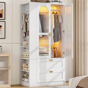 Armario Moderno SENYU con Puertas Estilo Shaker, Paneles de Vidrio, Estantes de 4 Niveles, Unidad de Almacenamiento con Panel Perforado, Mueble Independiente para Dormitorio - Product Image 2