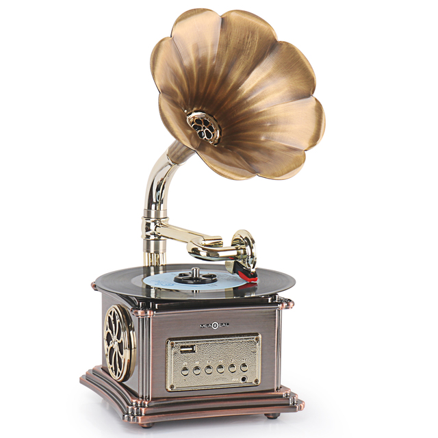 Factory Hot-Sale Retro Classic Gramophone 2-Speed Vinyl Turntable Record Player with Copper Speaker Multiple Vinyl Classic Style