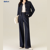 Ensemble deux pièces en jean pour femme : veste courte et pantalon large, indigo foncé – Tenue décontractée coordonnée – Vêtements en gros