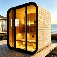 Ruang Sauna Kayu Cedar Merah Mewah untuk Luar Ruangan dengan Kaca Temper, Sauna Kubus Halaman Belakang yang Dapat Disesuaikan