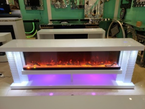 Mueble para TV de MDF <span class=keywords><strong>Guanlong</strong></span> Glam con Luces Integradas y Chimenea Eléctrica Decorativa, Mueble para TV con Espejo, Mueble para TV, Mesa, Kamin Hogar - Product Image 2