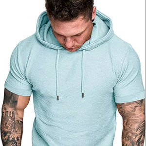 Custom Logo Winter <b>Men</b> <b>Hooded</b> Pullover Skinny Fitness Garment Dyed Polyester/Cotton Fleece Quick Dry Lined Solid Woven <b>T</b>-<b>Shirt</b> - Product Image 1