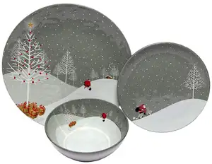 Christmas Tree Design Plates Sets Dinnerware Melamine 18-Piece Tableware Set Cookware Sets Restaurant Round Plate