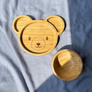 Assiettes et bols en bois de <span class=keywords><strong>bambou</strong></span> pour bébé, formes personnalisées, assiettes en <span class=keywords><strong>bambou</strong></span> respectueuses de l'environnement avec ventouses en Silicone - Product Image 1