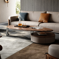 Table Basse Moderne de Forme Feuille Nordique Avec Base en Acier Inoxydable, Plateau en Bois Massif et Tiroirs, Meuble de Salon
