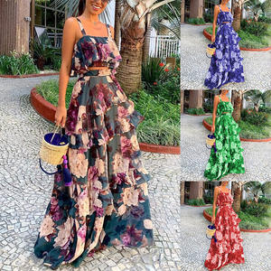 Vacation Style Halter Top Printed Ruffle Half-body <b>Skirt</b> Women's 2 Piece Set Fashion - Product Image 2