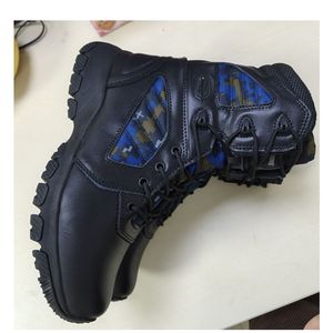DFM13 Botas tácticas de seguridad para hombre, personalizadas, de cuero vacuno negro con camuflaje azul, zapatos de trabajo para hombre, tallas 38 - 46 - Product Image 5