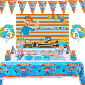 Blippiing zum Thema Geburtstag Party Dekoration Einweg-Party-Tischgeschirr Tassen Teller Ballons für Jungen Babyshower Partyzubehör