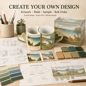 Set di tazze in ceramica Azulejo con motivi di rilievo portoghesi, Canguro, Koala, Costa sabbiosa, Bosco di eucalipto, Distributore all'ingrosso di Bone China - Product Image 2
