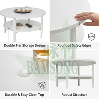 Table basse ronde blanche à 2 niveaux, plateau double, double rangement, table d'appoint minimaliste pour salon