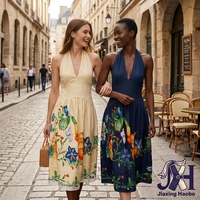 Robe longue décontractée à imprimé floral vintage, col halter, décolleté profond, sans manches, style bohème d'été pour femmes