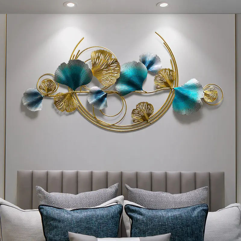 Высококачественное роскошное украшение для стен в спальне Ginkgo Biloba с листьями, металлическое украшение для стен