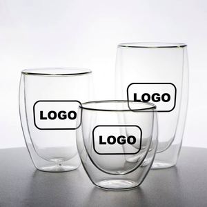 Gobelet à café réutilisable en verre transparent à double paroi avec logo, cadeau promotionnel de bureau personnalisé - Product Image 1