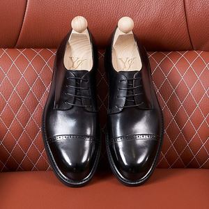 Nouvelles Chaussures Habillées Formelles pour Hommes - Oxfords Carrés à Lacets Respirants Légers avec Semelle Extérieure en Caoutchouc Antidérapant et Patchwork en Cuir Véritable - Product Image 1