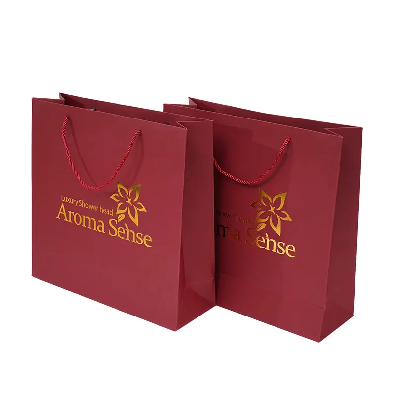 Tas Belanja Butik Tas Merah dengan Foil Emas Stempel Panas Dapat Dipakai Ulang Tas Hadiah untuk Kemasan Pakaian