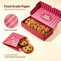 Caja de Galletas con Rayas Rosas y Logotipo Personalizado, Caja de Embalaje para Galletas con Chispas de Chocolate de Grado Alimenticio, Bolsas de Papel para Regalo de Galletas