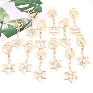 Custom 12 twelve constellation rhinestone key chain keyring metal bulk name sign zodiac keychain
