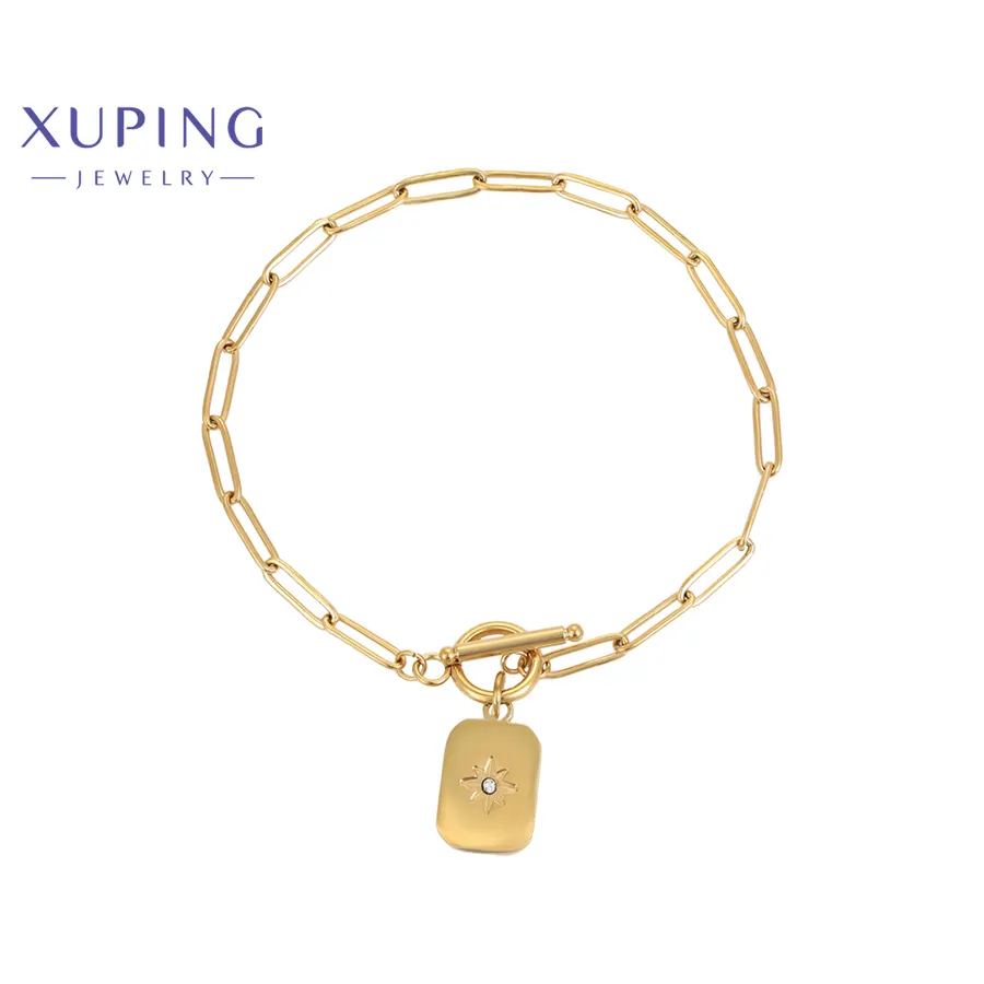 Br 15 xuping jewelry TTM-pulsera de acero inoxidable chapada en oro de 14k para mujer, brazalete con Clip de papel, pulsera personalizada para niña