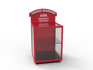 Support à <span class=keywords><strong>vin</strong></span> en métal rouge à 2 niveaux, présentoir de boissons transparent, support de sol, vitrine à cocktails avec porte arrière pour magasin de détail - Product Image 5