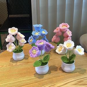 Christmas Valentines Mothers Day Gifts Lovely Forget-me-not Wool <strong>Crochet</strong> Pot <strong>Flowers</strong> Handmade Mini Knitting Potted <strong>Flowers</strong>
