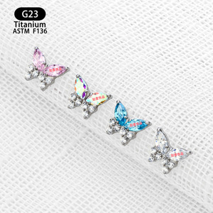 G23 <b>Titanium</b> Butterfly Earrings 7.1mm Zircon <b>Studs</b> For Ear Lip Nose Piercing Jewelry - Product Image 3