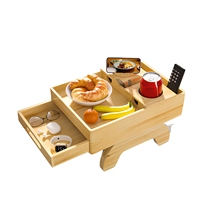 Plateau de lit en bois de pin naturel avec pieds pliables, tiroir, porte-gobelet, fente pour téléphone, plateau de service pour le petit-déjeuner, pour une utilisation en chambre