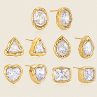 Perhiasan X&L Anting Baja Tahan Karat Berlapis PVD Emas 18K untuk Wanita Perhiasan Anting Kancing Tahan Air Zirkon Geometris Baru