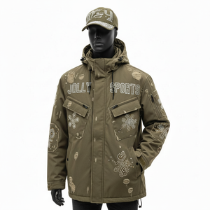 Veste Softshell Premium Coupe-Vent Respirant Polyester Tissu Vert Olive Logo Personnalisé Strass Softshell Veste pour homme - Product Image 1