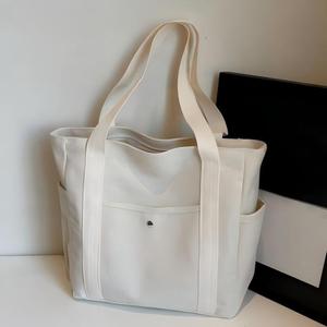 Custom Print Letter Logo <b>Large</b> Capacity Casual Reusable <b>Canvas</b> Rope Handle Shoulder Tote <b>Bag</b> with Pocket - Product Image 2