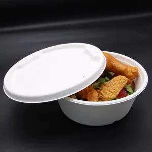Kingwin tek kullanımlık şeker kamışı küspe salata kapaklı kase ambalaj hızlı yiyecek kasesi