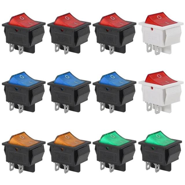 10/20pcs 15/30A 250V KCD2 KCD4 Rocker Switch DPST 4 Pin Red Lighted 120V Rocker Toggle Switch on Off Heavy Duty