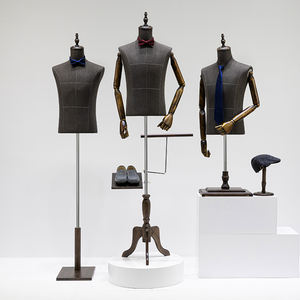 Mannequin Vitrine Homme pour Vestes, Bras Articulés en <span class=keywords><strong>Bois</strong></span>, Buste Mâle en Lin Noir pour Costumes et Présentations - Product Image 2
