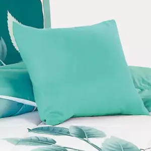 Ensemble de literie double 15 pièces avec housse de couette, draps, rideaux et tapis dans un design moderne à imprimé feuilles, tissu en microfibre, 800 T - Product Image 4