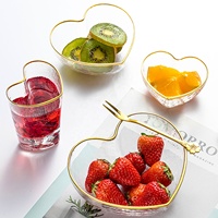 Voorraad Uniek Servies Handgemaakt Fruit Dessert Ijs Hartvormige Gouden Rand Kristalglas Soep Slakom