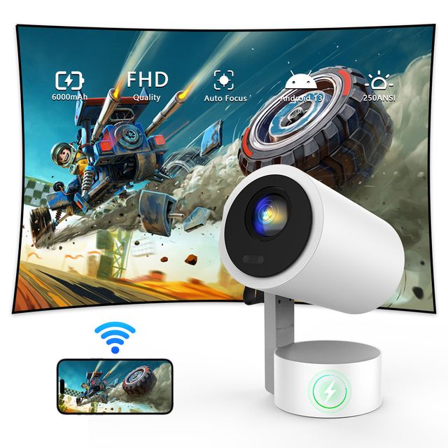 Portable Pocketable Pico Mini Projector R3P Outdoor Home Theater LED Built-in Battery HD 4K Android 13 Smart 250 ANSI Lumens 2