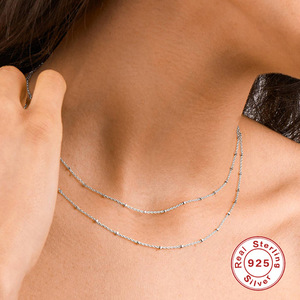 Collier superposé pour femme en argent pur S925 avec chaîne à perles, élégant, polyvalent et simple, accessoire de mode pour clavicule - Product Image 4