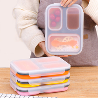 Boîtes à lunch bento 3 compartiments, vente chaude 2024, sans BPA, pliables, contenants de stockage alimentaire en silicone avec couvercles pour enfants