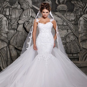 Mermaid <b>Wedding</b> <b>Dress</b> V-Neck Embroidered Organza Tulle White Ivory Vintage Style 2026 Evening Gown - Product Image 1