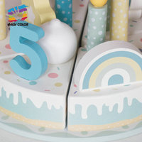 Jouet en bois bleu pour couper le gâteau d'anniversaire avec bougies, blocs numérotés et spatule à gâteau, ensemble de desserts d'imitation pour enfants W10B596B